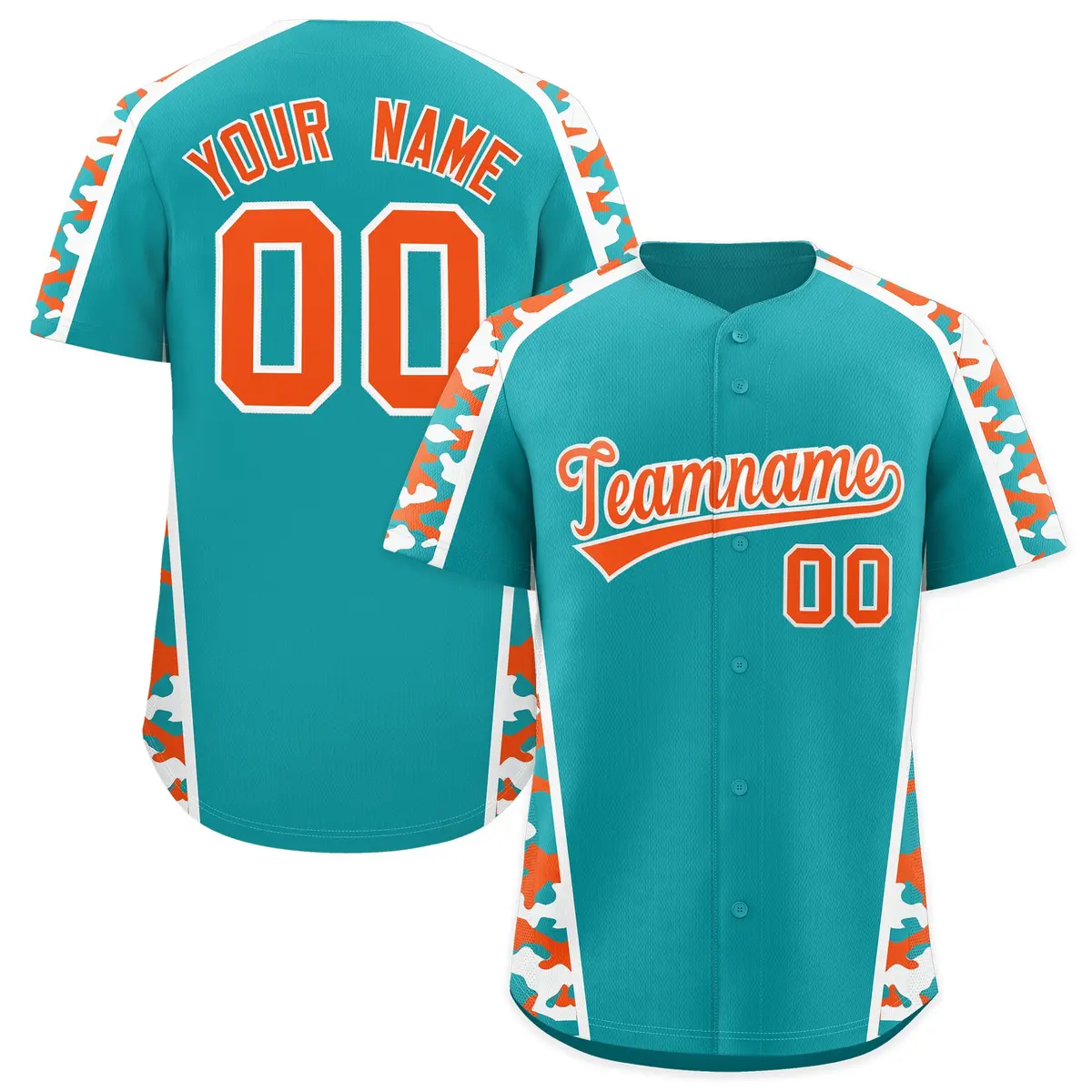 Aqua Orange Side Camo Baseball Jersey