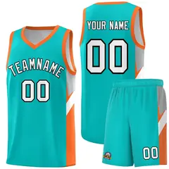 Aqua Orange Side Design Basketball Sports Uniform Jersey 1