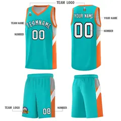 Aqua Orange Side Design Basketball Sports Uniform Jersey 5