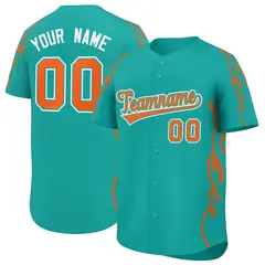 Aqua Orange Side Flame Outline Baseball Jersey