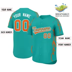 Aqua Orange Side Flame Outline Baseball Jersey 2