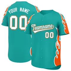Aqua Orange Side Flame Outline Baseball Jersey 1