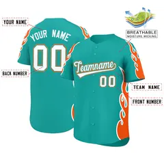 Aqua Orange Side Flame Outline Baseball Jersey 2