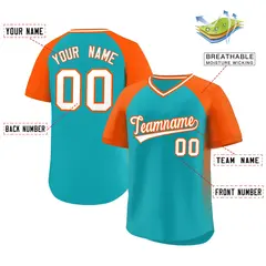Aqua Orange Side Spot Raglan Pullover Baseball Jersey 2