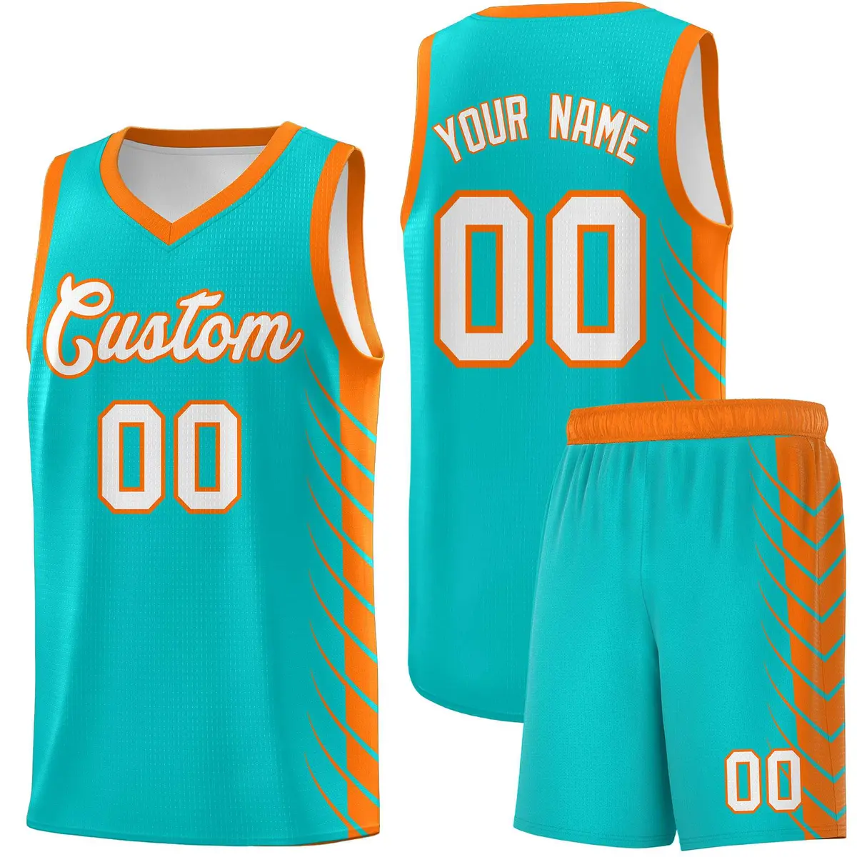 Aqua Orange Side Symmetrical Line Pattern Basketball Jersey