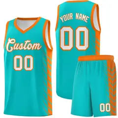 Aqua Orange Side Symmetrical Line Pattern Basketball Jersey
