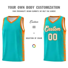 Aqua Orange Side Symmetrical Line Pattern Basketball Jersey 3