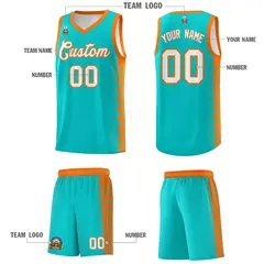 Aqua Orange Side Symmetrical Line Pattern Basketball Jersey 5