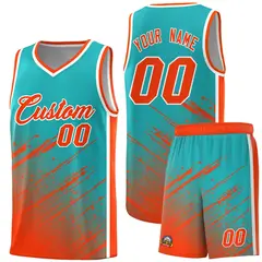 Aqua Orange Splash Basketball Kits with Tackle Twill 1