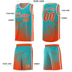 Aqua Orange Splash Basketball Kits with Tackle Twill 5