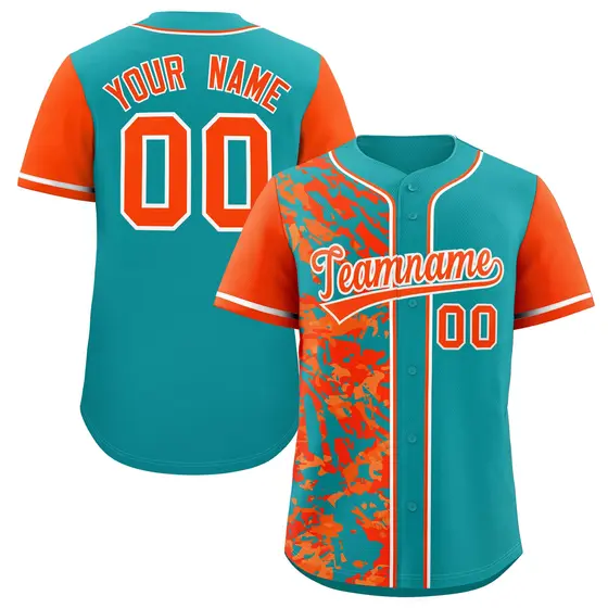 Aqua Orange Split Graffiti Raglan Sleeve Baseball Jersey