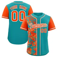 Aqua Orange Split Graffiti Raglan Sleeve Baseball Jersey 1