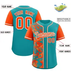 Aqua Orange Split Graffiti Raglan Sleeve Baseball Jersey 2