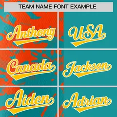 Aqua Orange Split Graffiti Raglan Sleeve Baseball Jersey 3