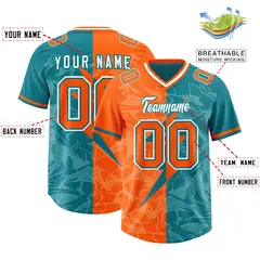 Aqua Orange Split Lightning Pattern Football Jersey 2