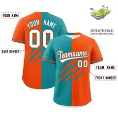 Aqua Orange Split Tiger Claw Scratch Baseball Jersey 2