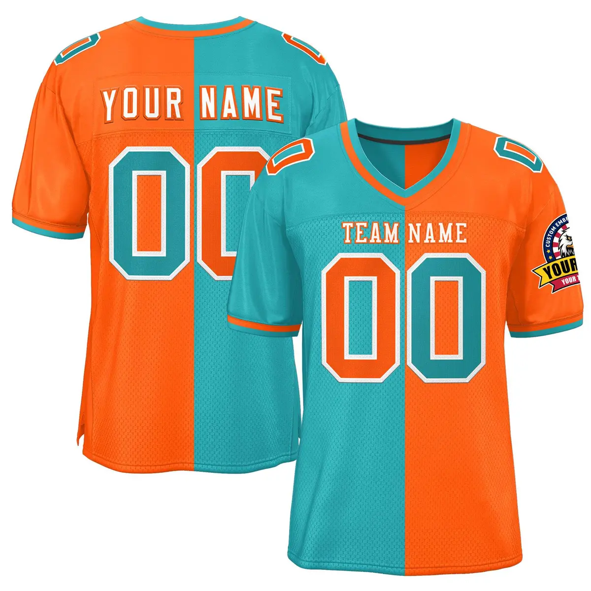 Aqua Orange Split Two Tone Authentic Football Jersey