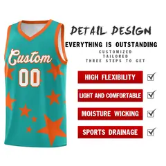 Aqua Orange Star Graffiti Basketball Jersey Sets 2
