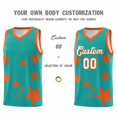 Aqua Orange Star Graffiti Basketball Jersey Sets 3