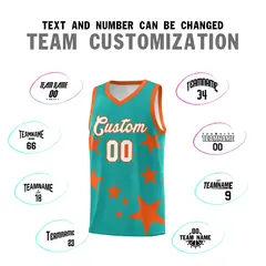 Aqua Orange Star Graffiti Basketball Jersey Sets 4