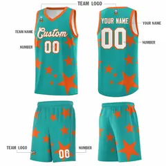 Aqua Orange Star Graffiti Basketball Jersey Sets 5