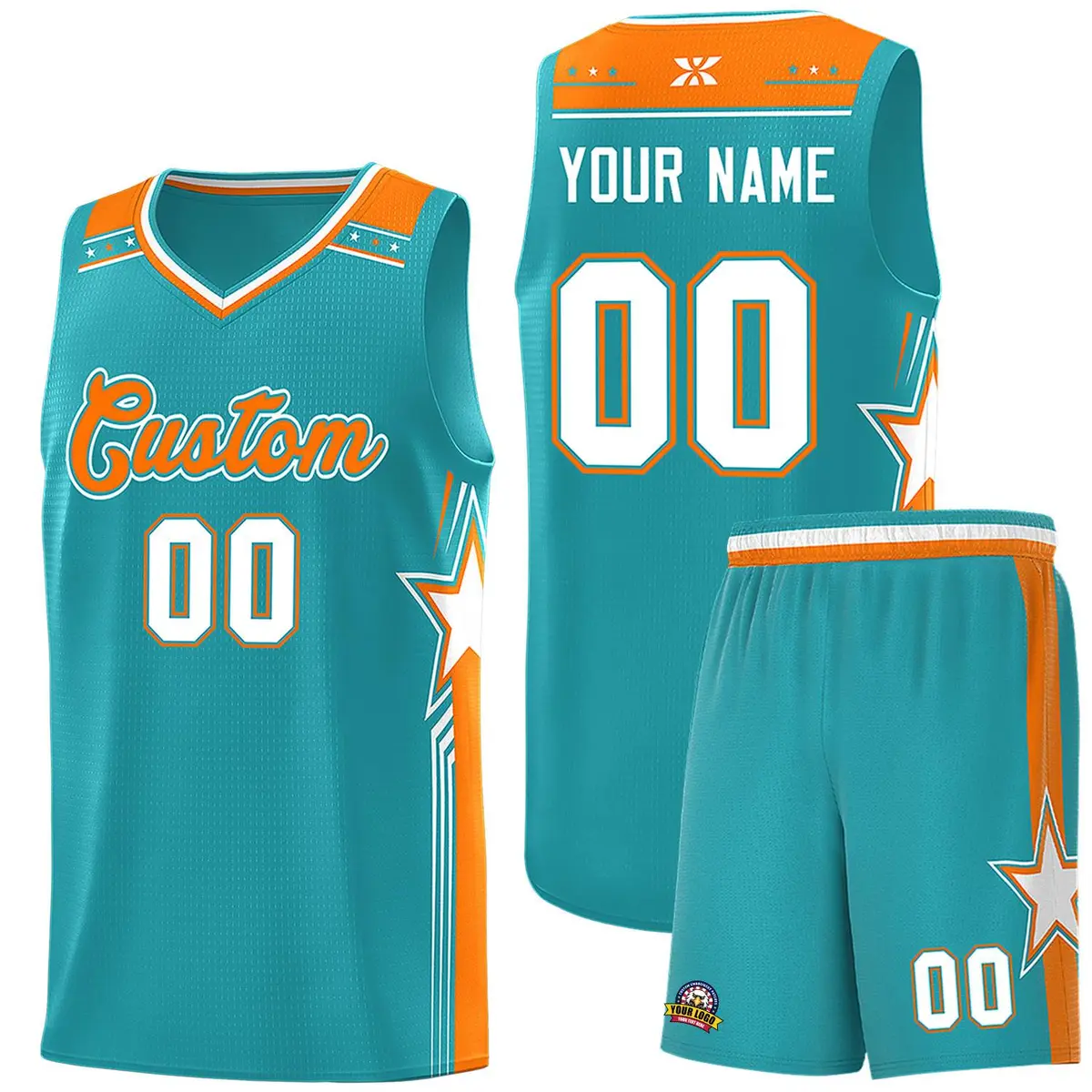 Aqua Orange Star Graffiti Pattern Basketball Jersey