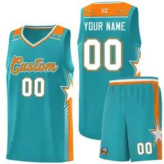 Aqua Orange Star Graffiti Pattern Basketball Jersey