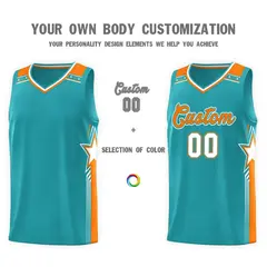 Aqua Orange Star Graffiti Pattern Basketball Jersey 3