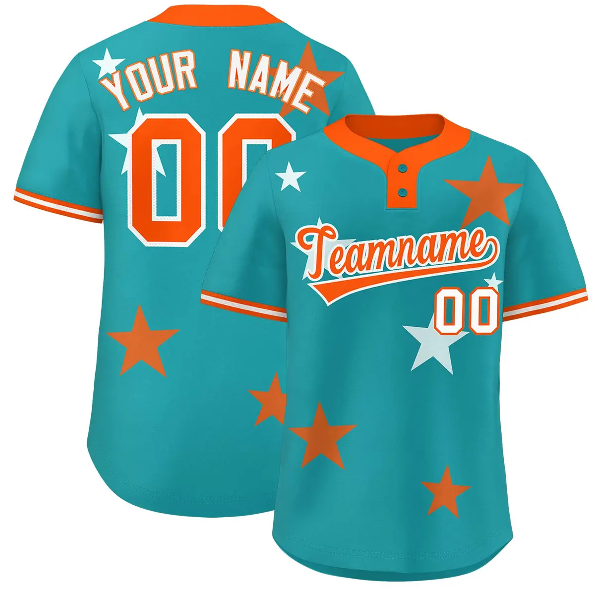 Aqua Orange Star Graffiti Two-Button Baseball Jersey