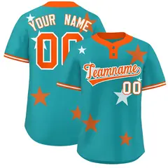 Aqua Orange Star Graffiti Two-Button Baseball Jersey