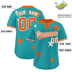Aqua Orange Star Graffiti Two-Button Baseball Jersey 2