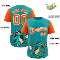 Aqua Orange Stripe Animals Graffiti Raglan Baseball Jersey 2