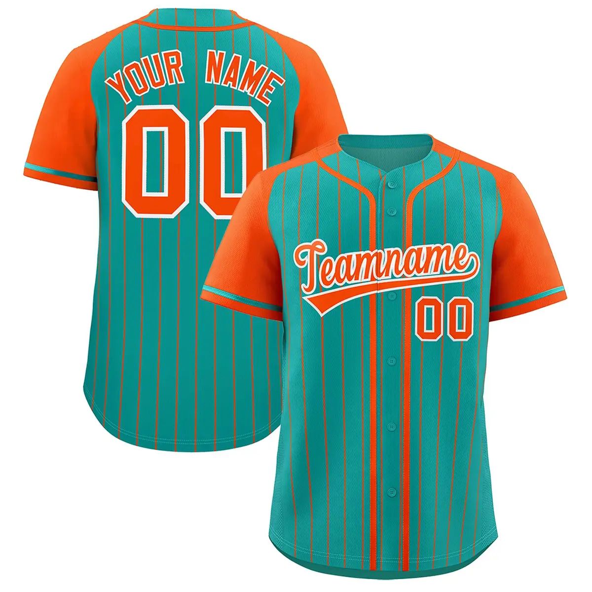 Aqua Orange Stripe Raglan Sleeves Authentic Baseball Jersey
