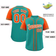Aqua Orange Stripe Raglan Sleeves Authentic Baseball Jersey 2