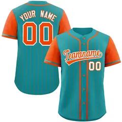 Aqua Orange Stripe Raglan Sleeves Authentic Baseball Jersey