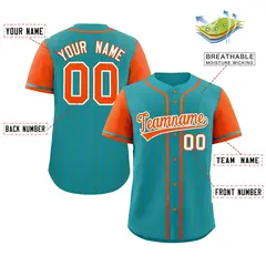 Aqua Orange Stripe Raglan Sleeves Authentic Baseball Jersey 2