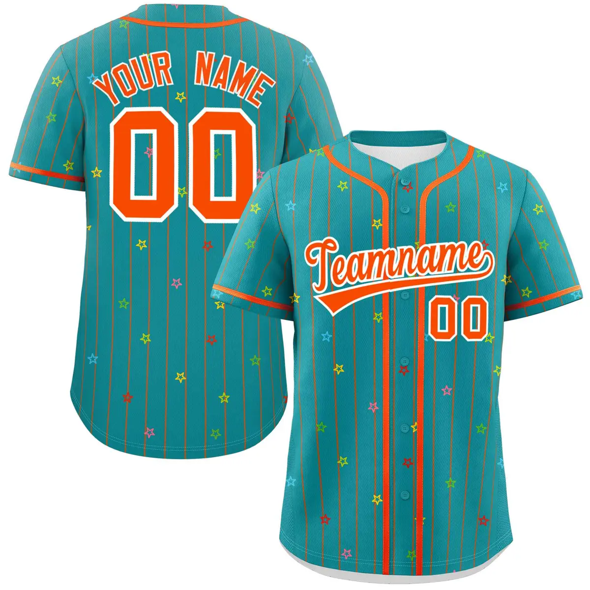 Aqua Orange Stripe Star Pattern Authentic Baseball Jersey