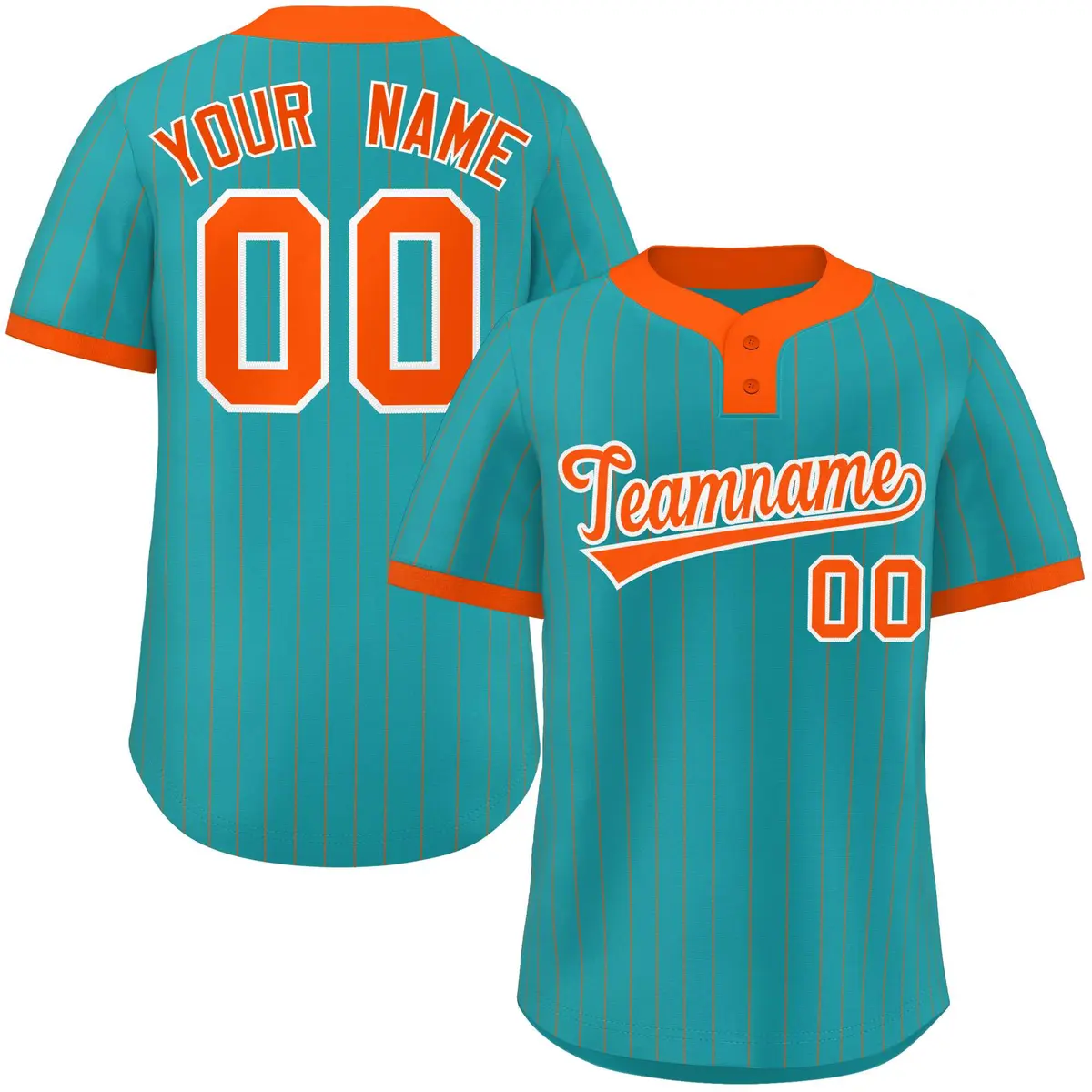 Aqua Orange Striped Fashion Two-Button Softball Jersey