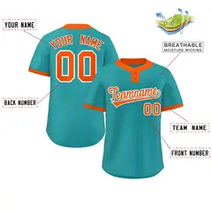 Aqua Orange Striped Fashion Two-Button Softball Jersey 2