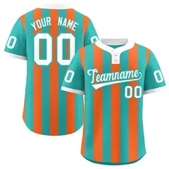 Aqua Orange Striped Fashion Two-Button Softball Jersey 1