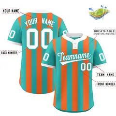 Aqua Orange Striped Fashion Two-Button Softball Jersey 2