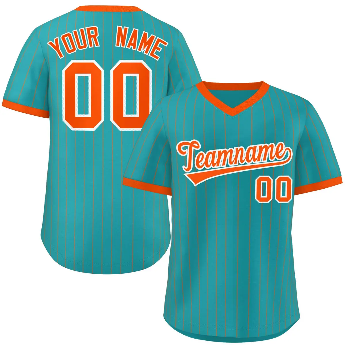 Aqua Orange Striped Pullover Baseball Jersey