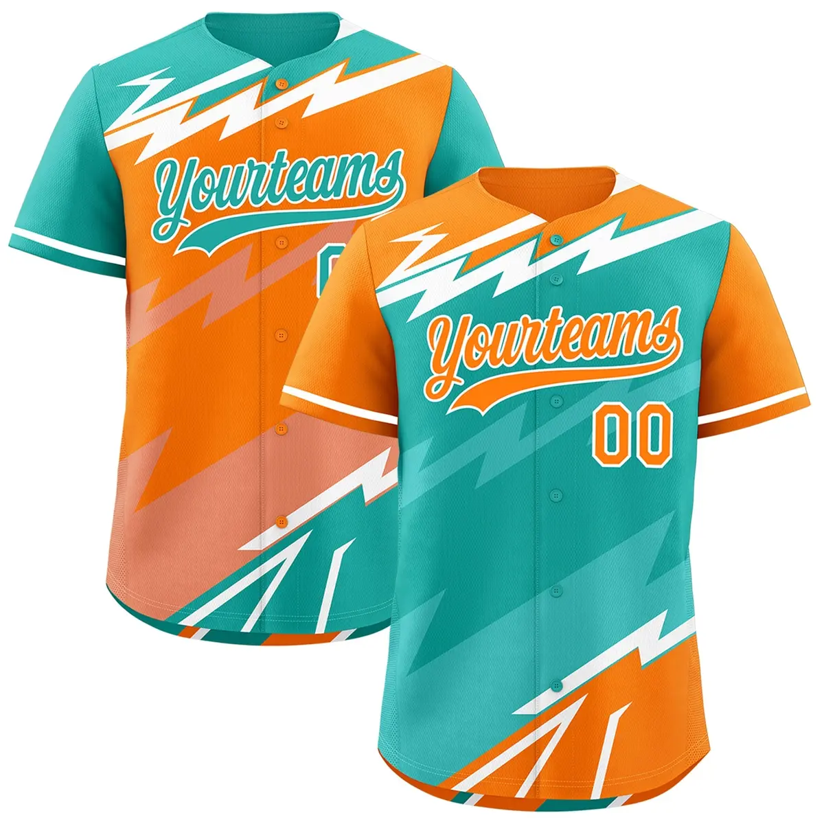 Aqua Orange Teal Reversible Baseball Jersey Lightning & Graffiti Pattern