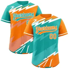Aqua Orange Teal Reversible Baseball Jersey Lightning & Graffiti Pattern
