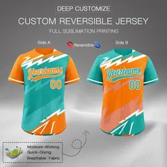 Aqua Orange Teal Reversible Baseball Jersey Lightning & Graffiti Pattern 2