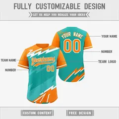 Aqua Orange Teal Reversible Baseball Jersey Lightning & Graffiti Pattern 3