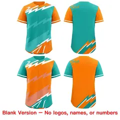 Aqua Orange Teal Reversible Baseball Jersey Lightning & Graffiti Pattern 8
