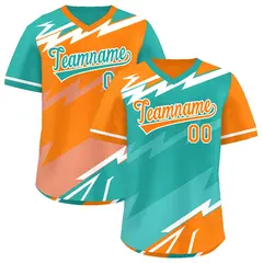 Aqua Orange Teal Reversible Baseball Jersey Lightning & Graffiti Pullover V-Neck