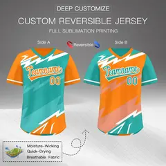 Aqua Orange Teal Reversible Baseball Jersey Lightning & Graffiti Pullover V-Neck 2