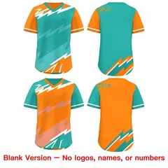 Aqua Orange Teal Reversible Baseball Jersey Lightning & Graffiti Pullover V-Neck 8